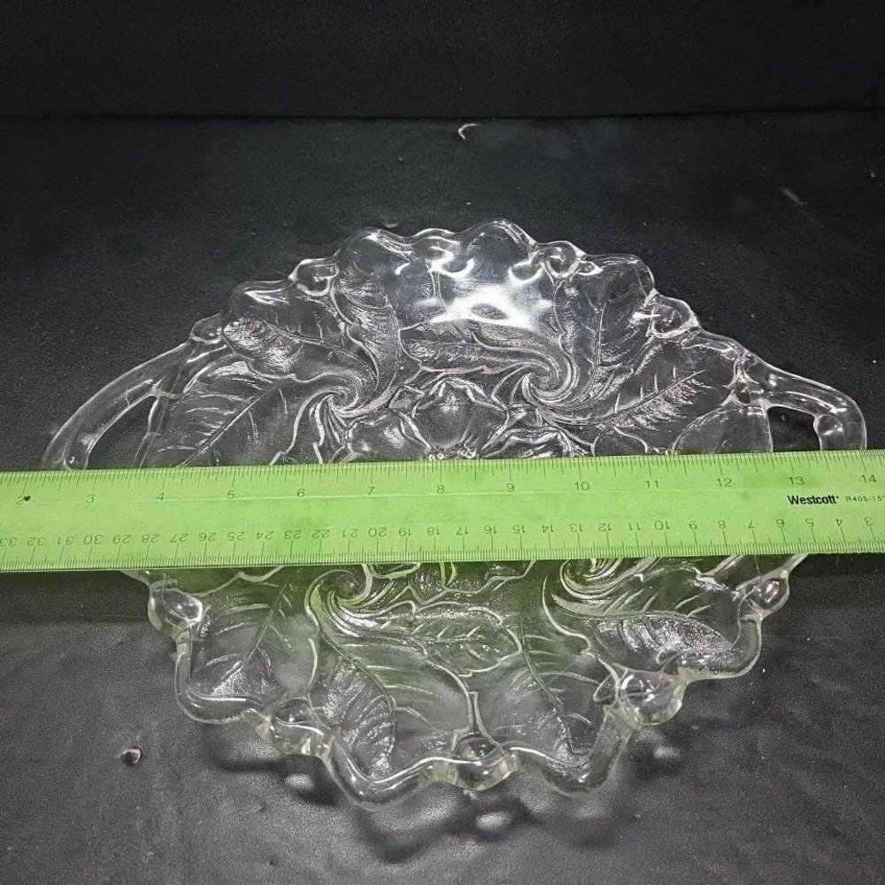 Indiana Glass Handled Serving‎ Tray, Vtg Embossed Wild Roses Design, Centerpiece